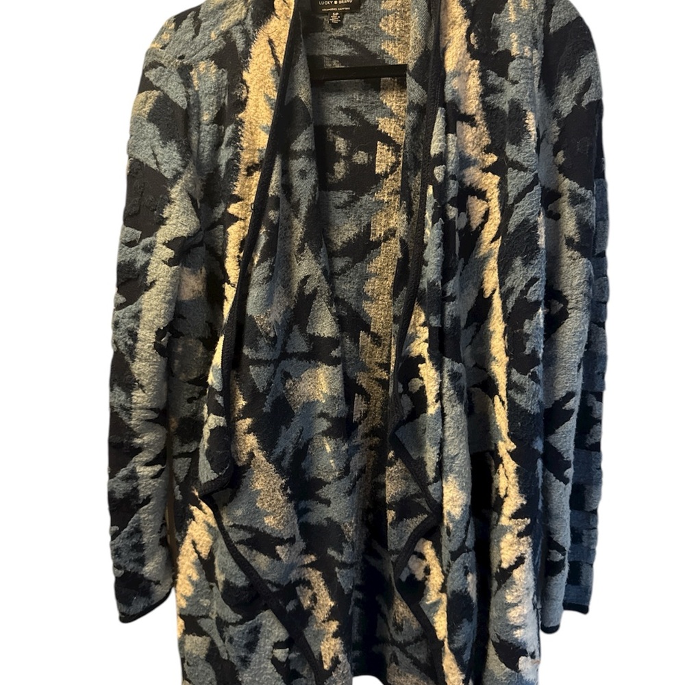 Lucky Brand Navy and Cream Abstract Cardigan